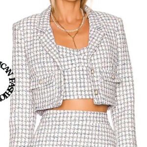 Amanda Uprichard White and Black Tweed Cropped Blazer